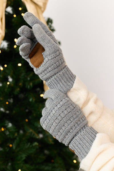 Stone Grey Knitted Palm Grip Smart Tip Gloves