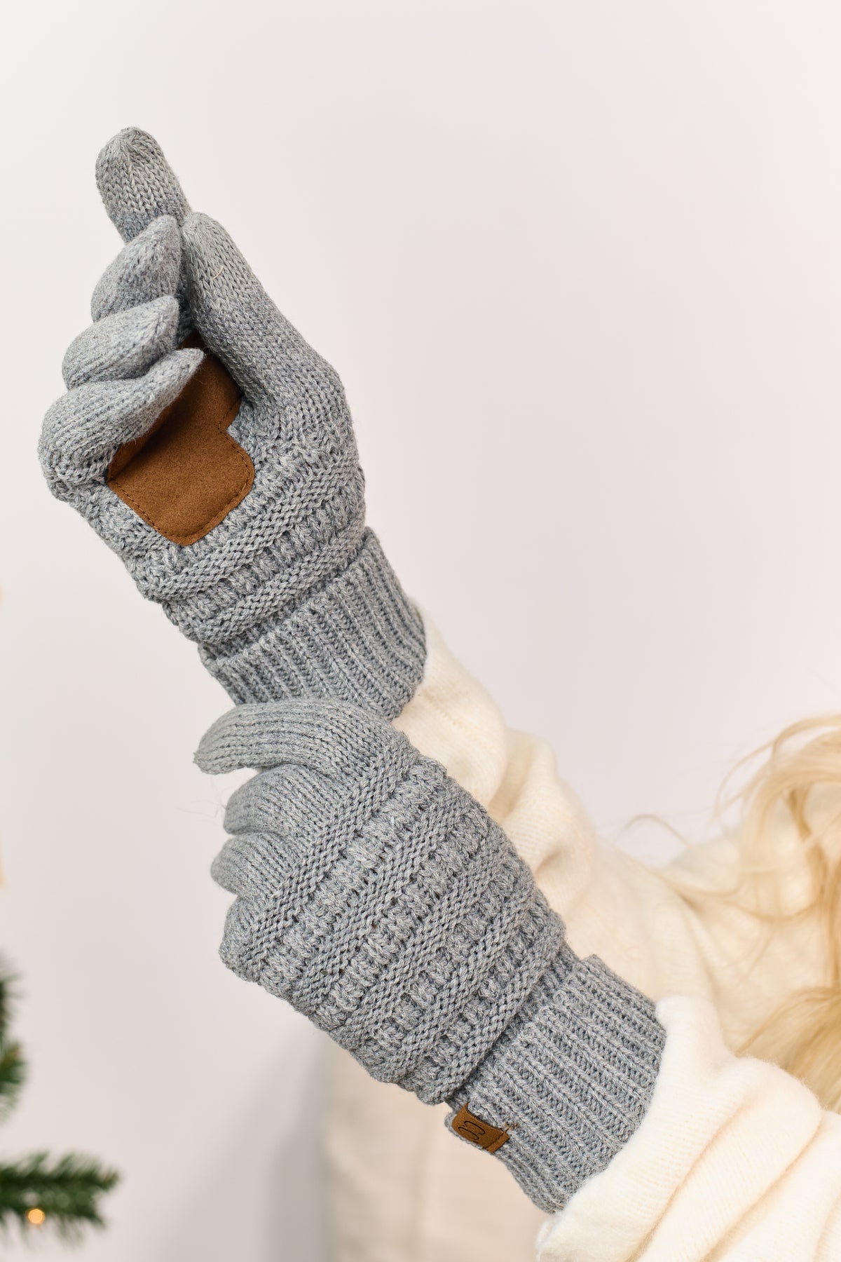 Stone Grey Knitted Palm Grip Smart Tip Gloves