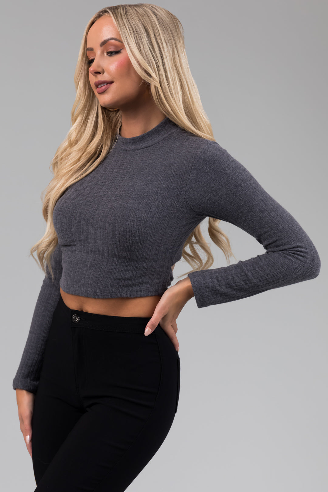 Stormy Grey Criss Cross Cut Out Back Crop Top