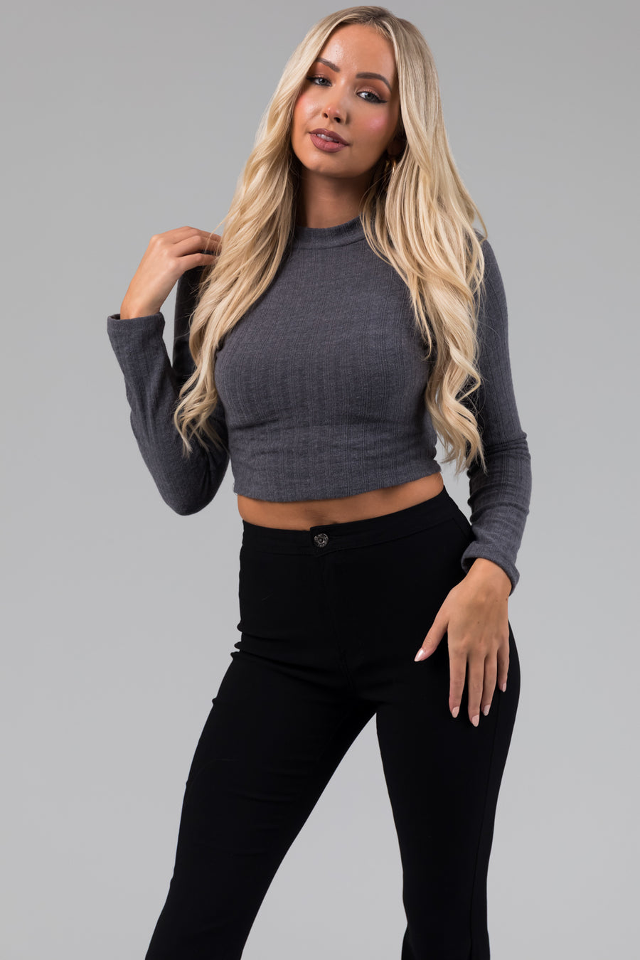 Stormy Grey Criss Cross Cut Out Back Crop Top