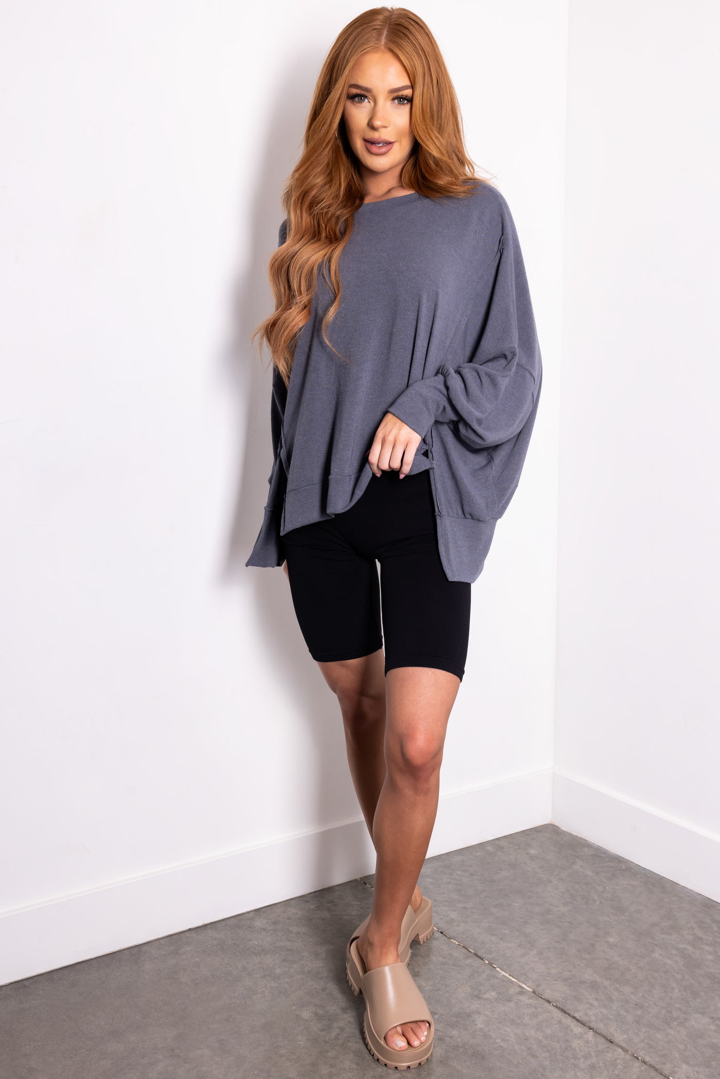 Stormy Grey Long Sleeve Oversized Top