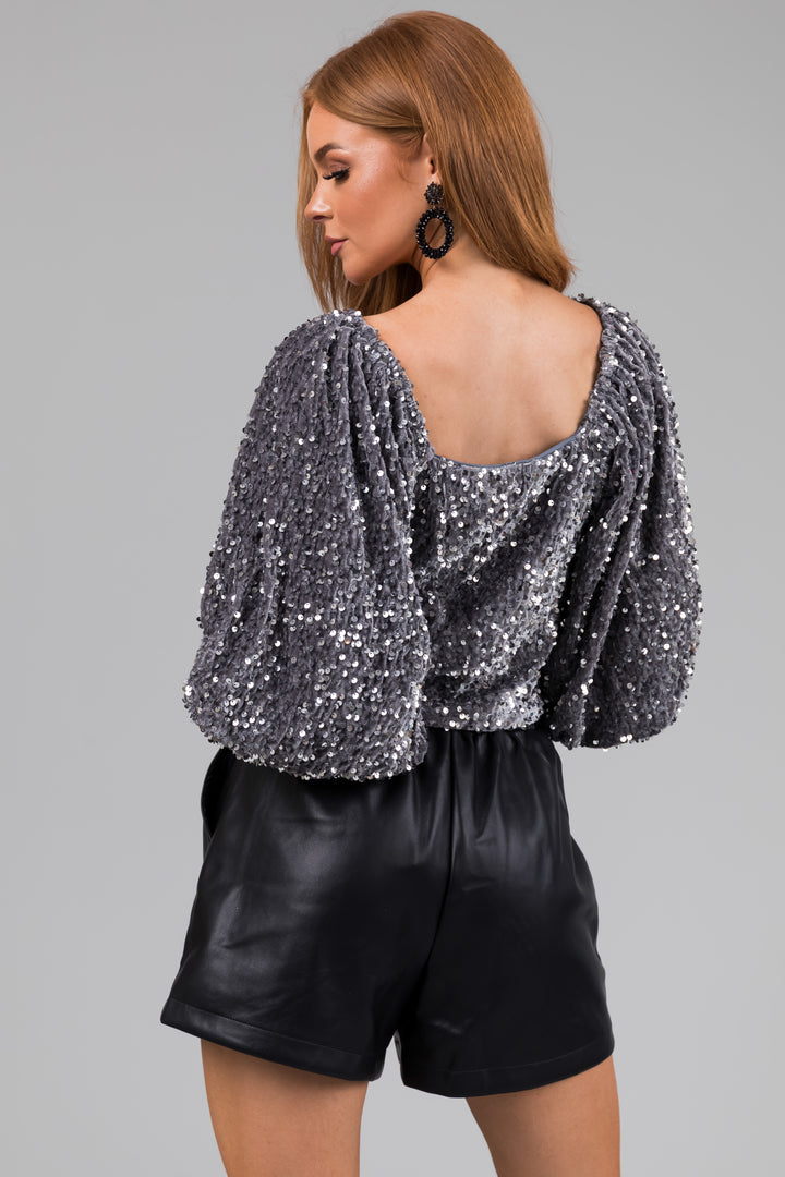Stormy Grey Velvet and Sequin Blouse