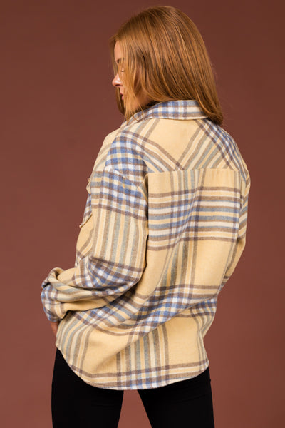 Straw Plaid Wool Blend Button Down Shacket