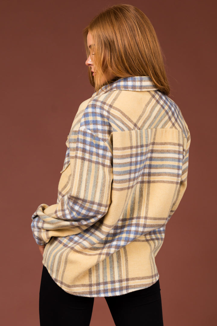 Straw Plaid Wool Blend Button Down Shacket