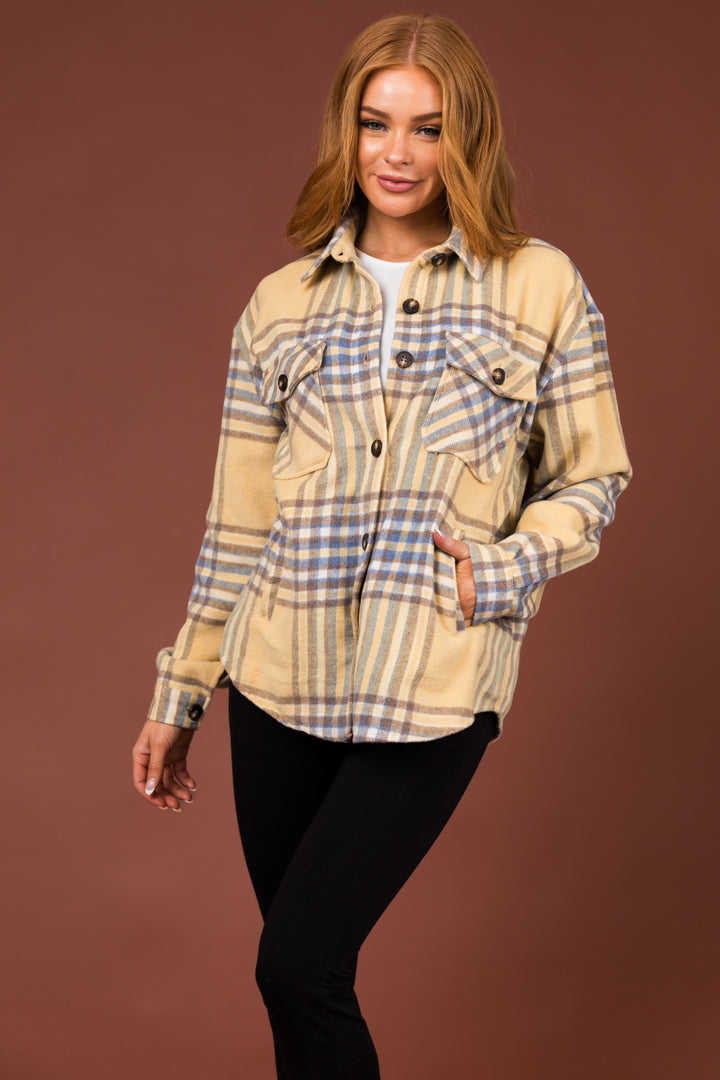 Straw Plaid Wool Blend Button Down Shacket