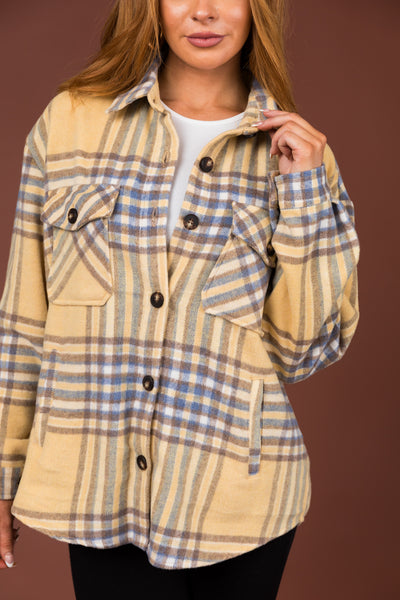 Straw Plaid Wool Blend Button Down Shacket