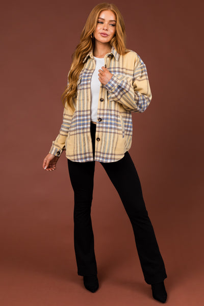 Straw Plaid Wool Blend Button Down Shacket