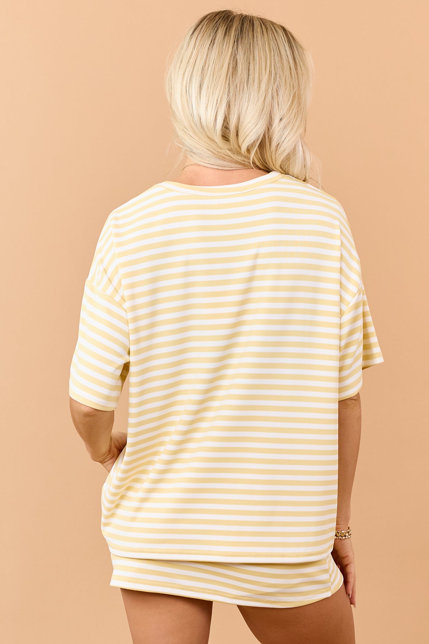 Straw Striped Crew Neck Short Sleeve Top