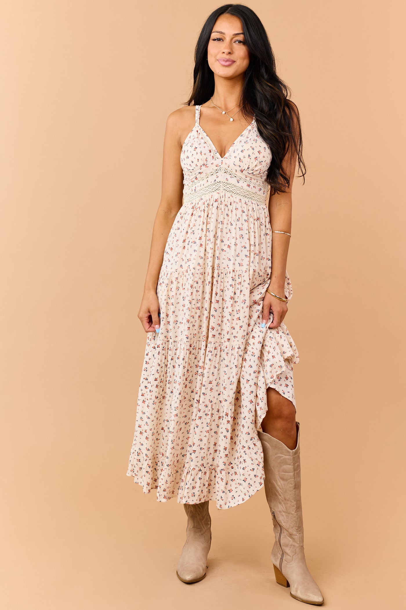 maxi babydoll dress Sunrise Ditsy Floral Babydoll Double Strap Maxi Dress