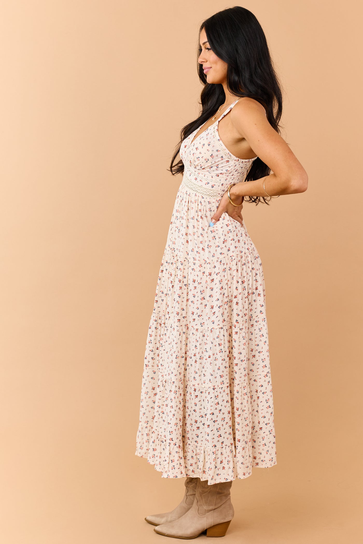 Sunrise Ditsy Floral Babydoll Double Strap Maxi Dress