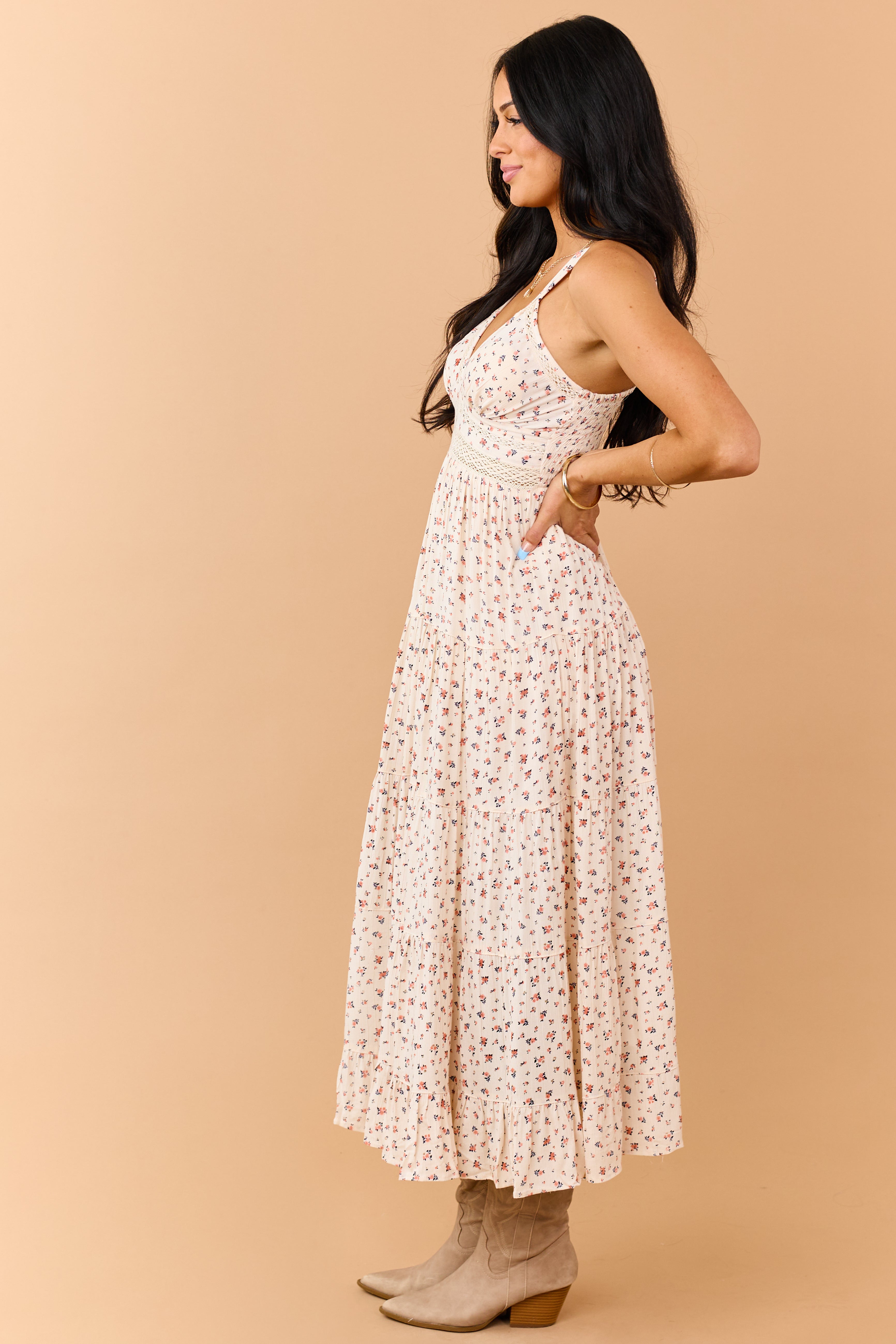 Sunrise Ditsy Floral Babydoll Double Strap Maxi Dress