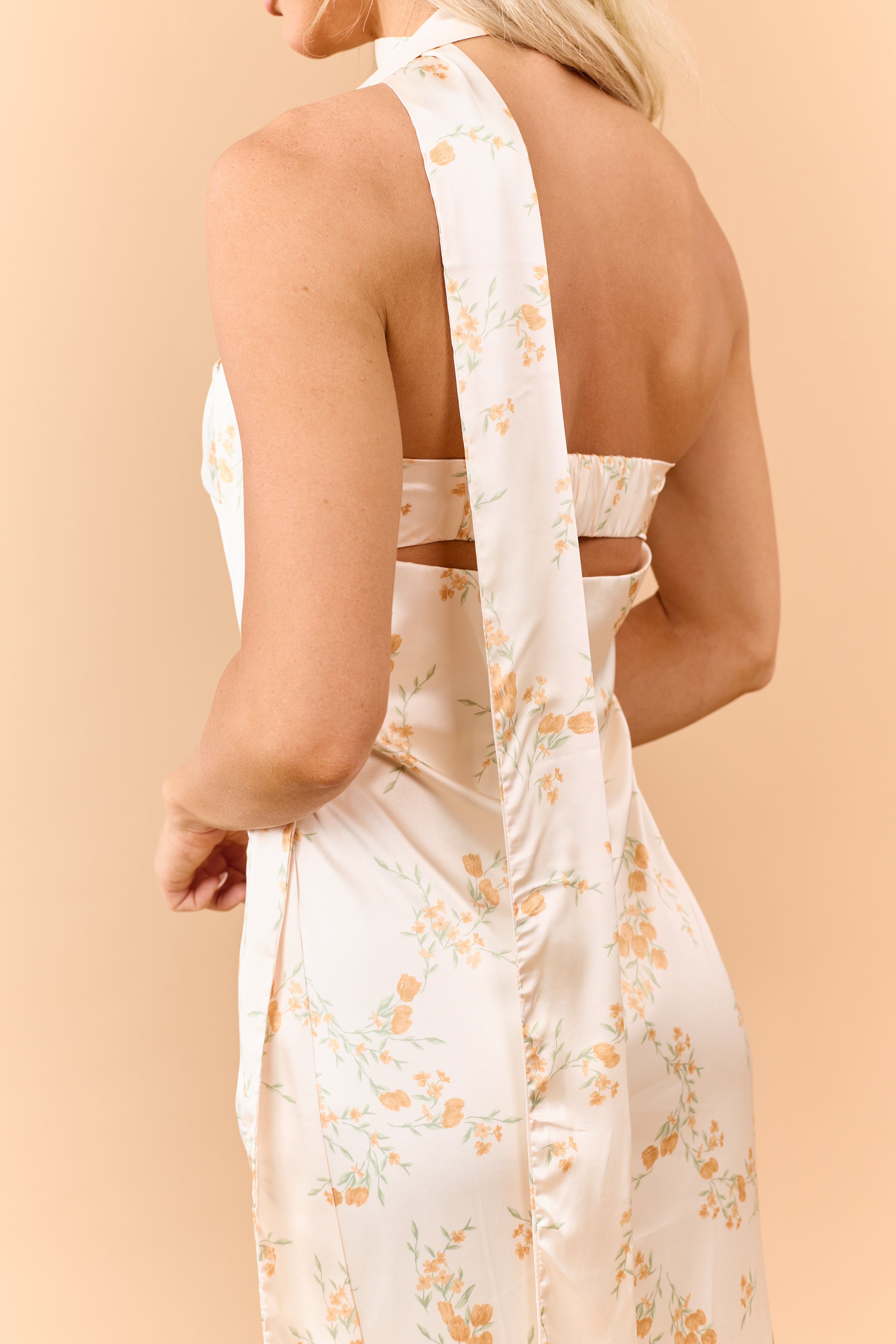 Sunrise Floral Print Satin Maxi Dress with Scarf