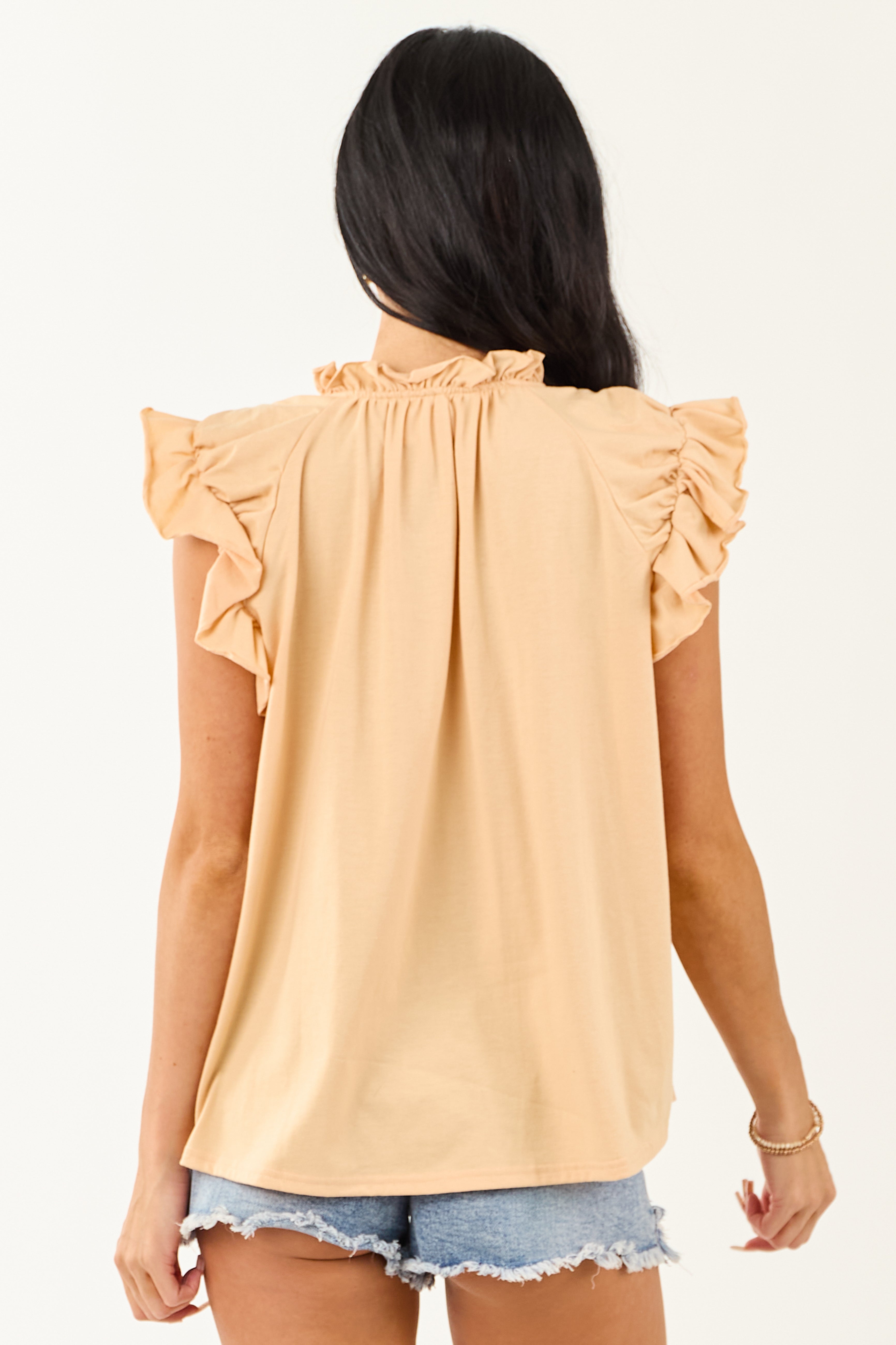 Ruffle Top Back ジプソフィア gypsohila Simply Southern Corded Ruffle Top for Women in Pearl | PP-0126-TOP