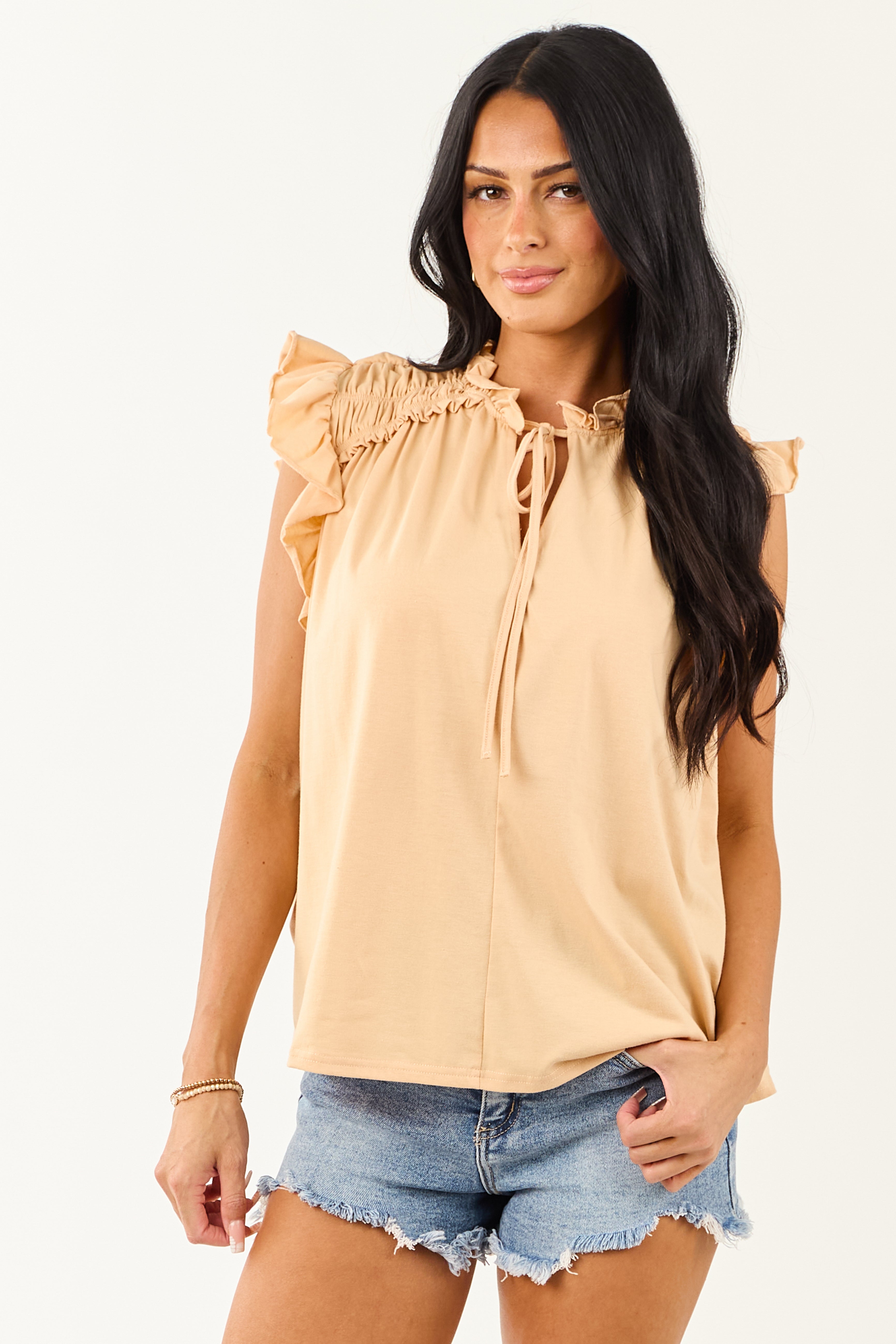 Sunrise Frill V Neck Ruffle Cap Sleeve Top | Lime Lush Boutique