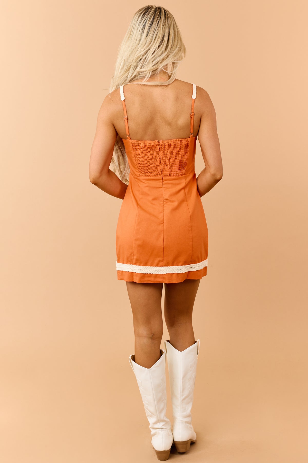 Sunset Contrast Braided Trim Linen Blend Mini Dress