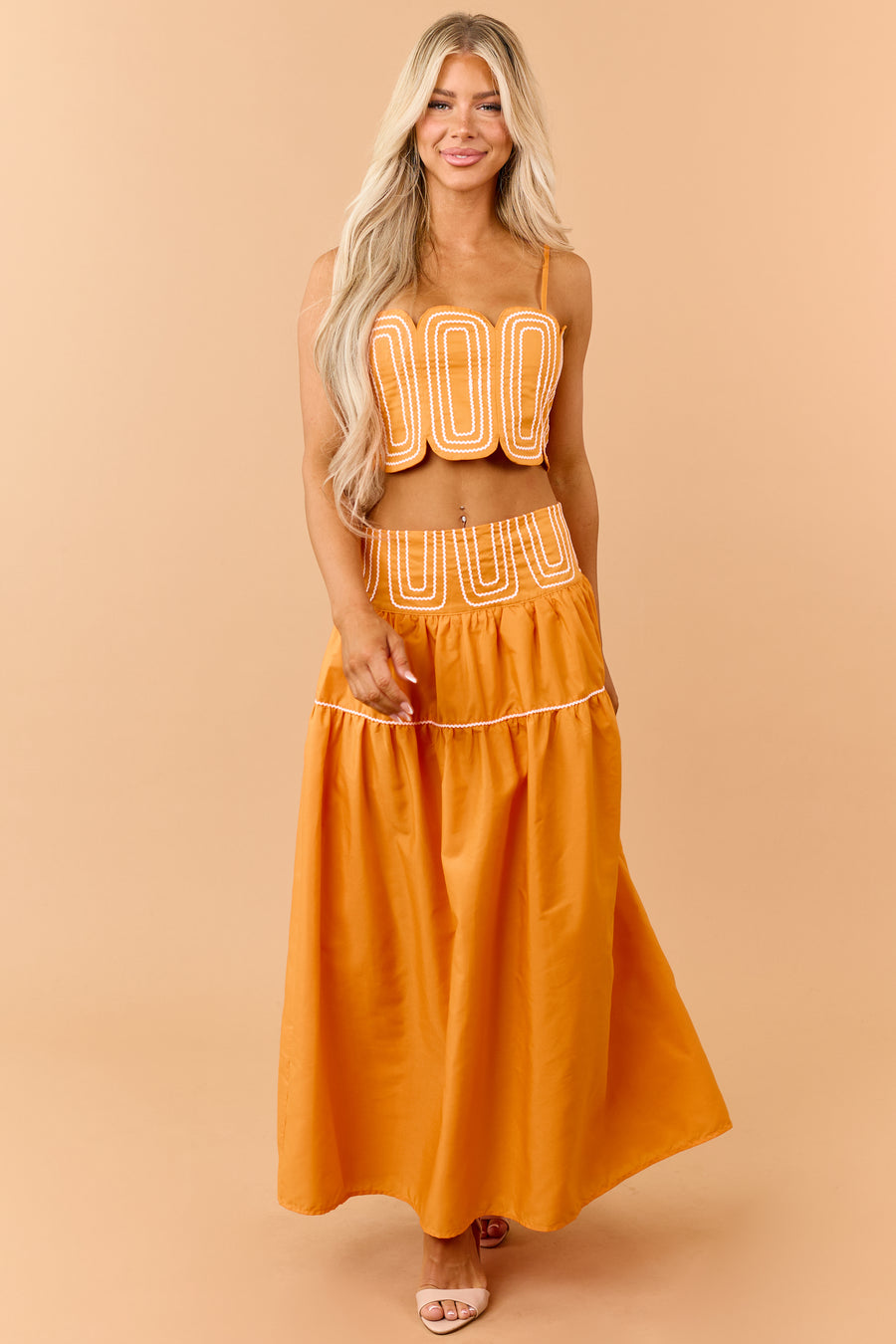 Sunset Cotton Contrast Detail Tank Top and Skirt Set