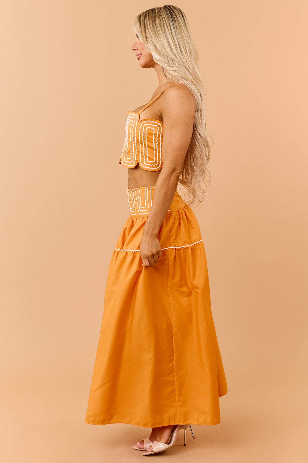 Sunset Cotton Contrast Detail Tank Top and Skirt Set