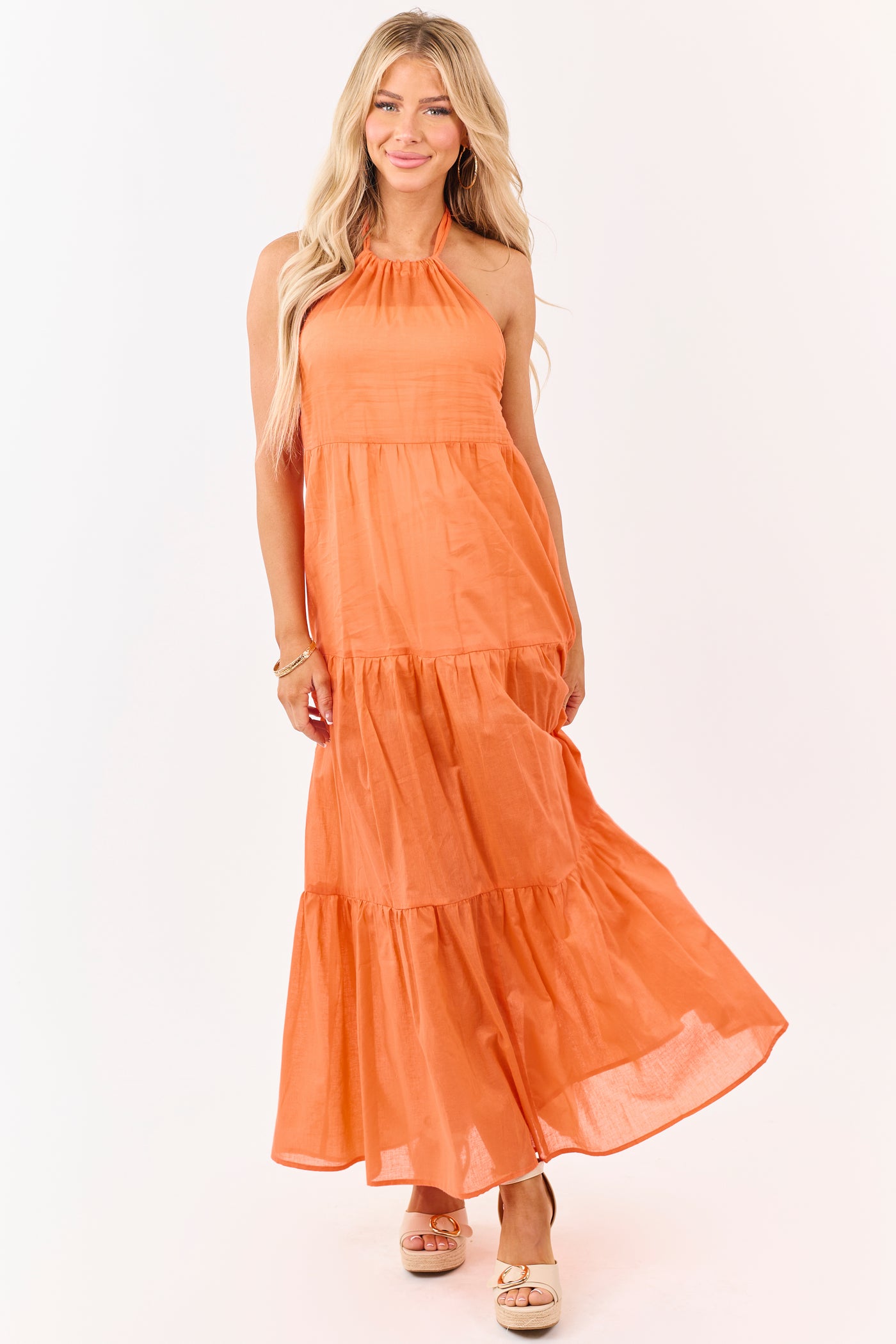 Sunset Cotton Halter Neck Cover Up Maxi Dress