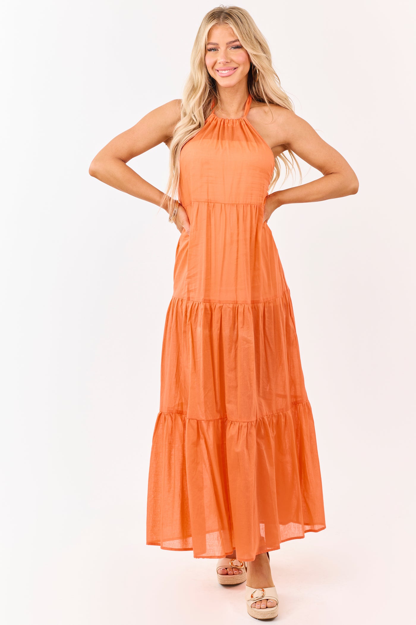 Sunset Cotton Halter Neck Cover Up Maxi Dress