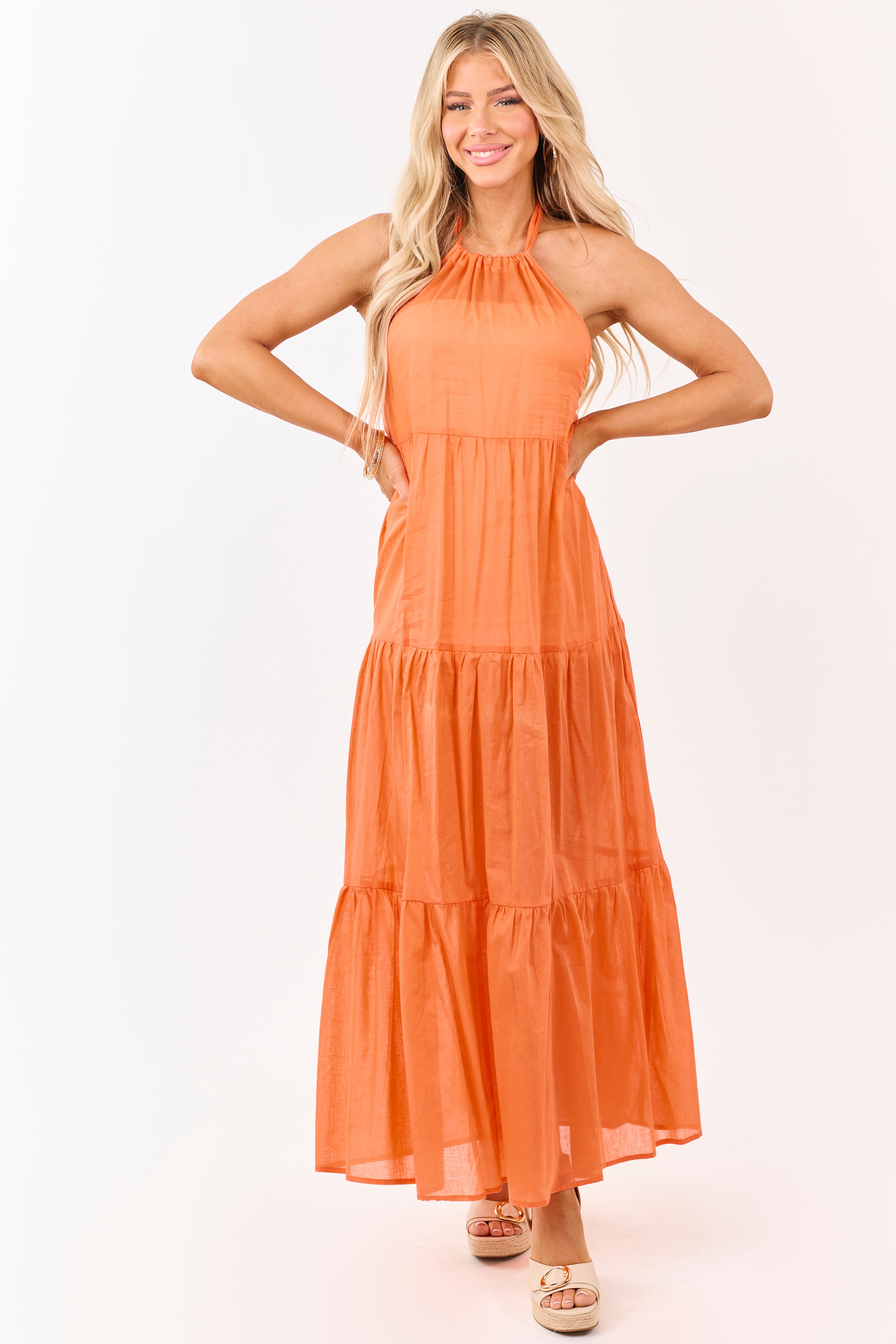 Sunset Cotton Halter Neck Cover Up Maxi Dress
