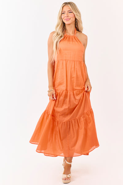 Sunset Cotton Halter Neck Cover Up Maxi Dress
