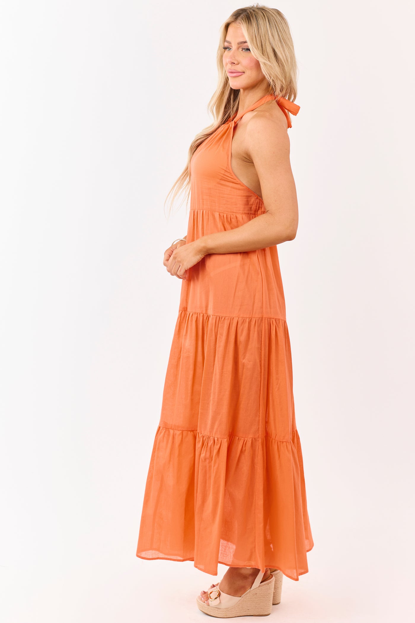 Sunset Cotton Halter Neck Cover Up Maxi Dress