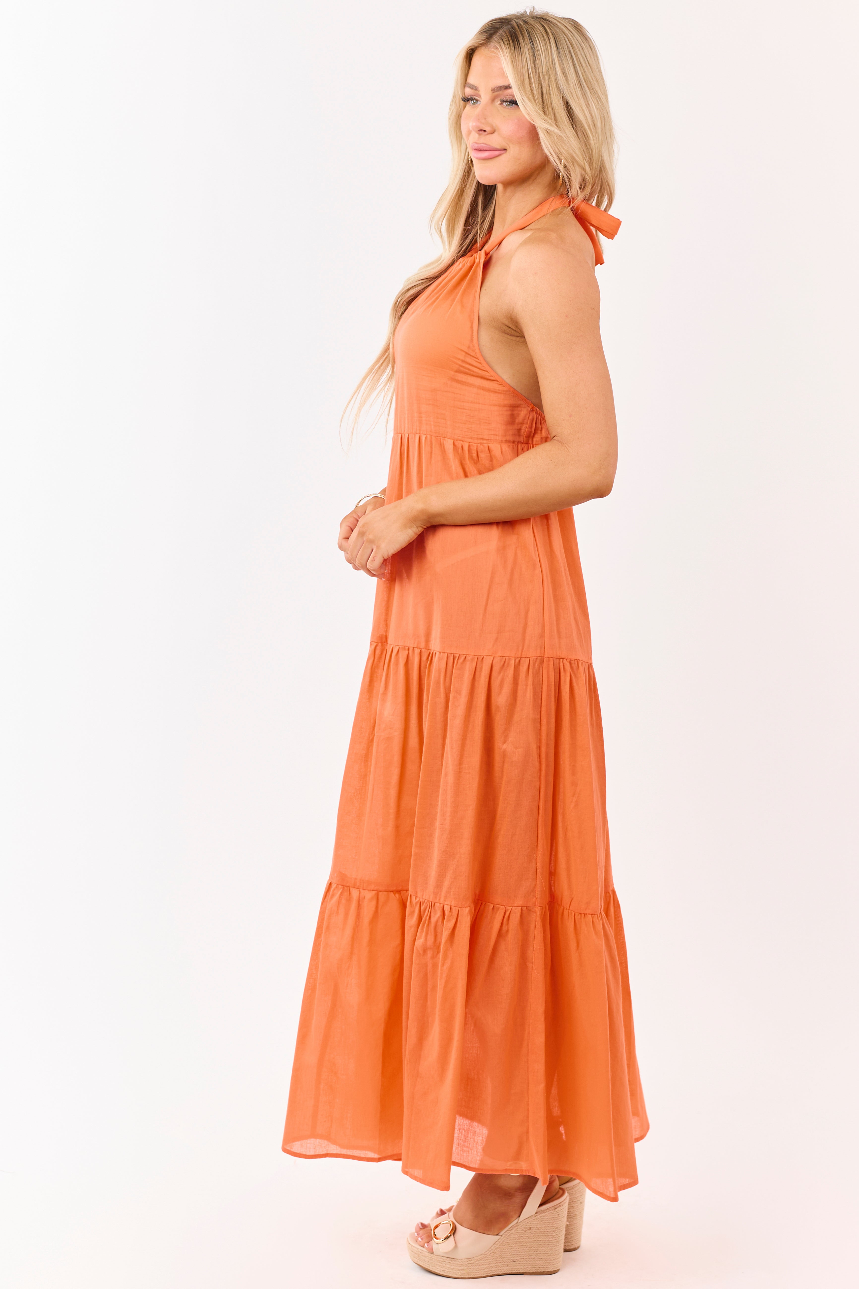 Sunset Cotton Halter Neck Cover Up Maxi Dress