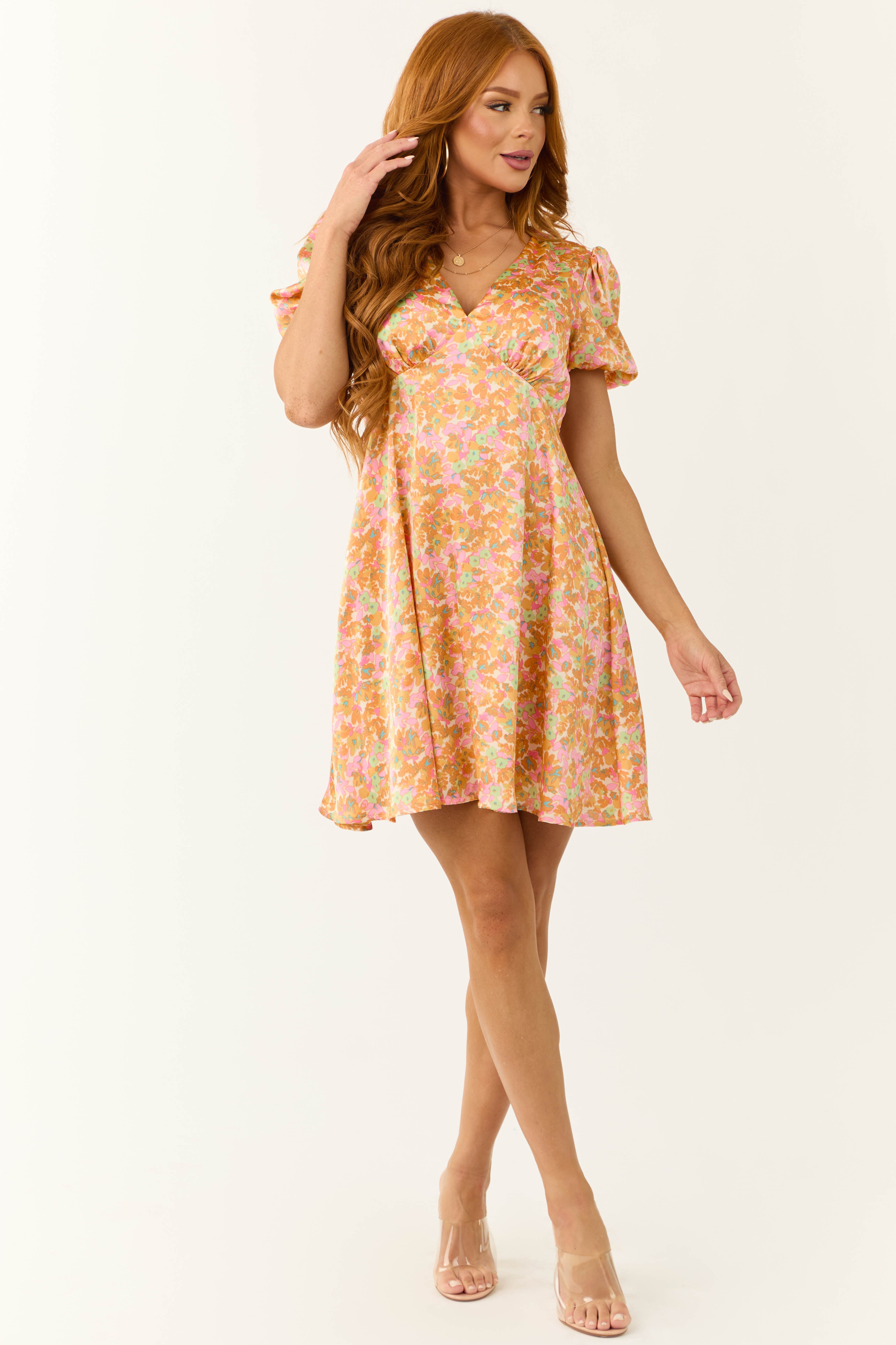 white christmas dresses Sunset Flower Print Empire Waist Satin Short Dress white christmas dresses Sunset Flower Print Empire Waist Satin Short Dress
