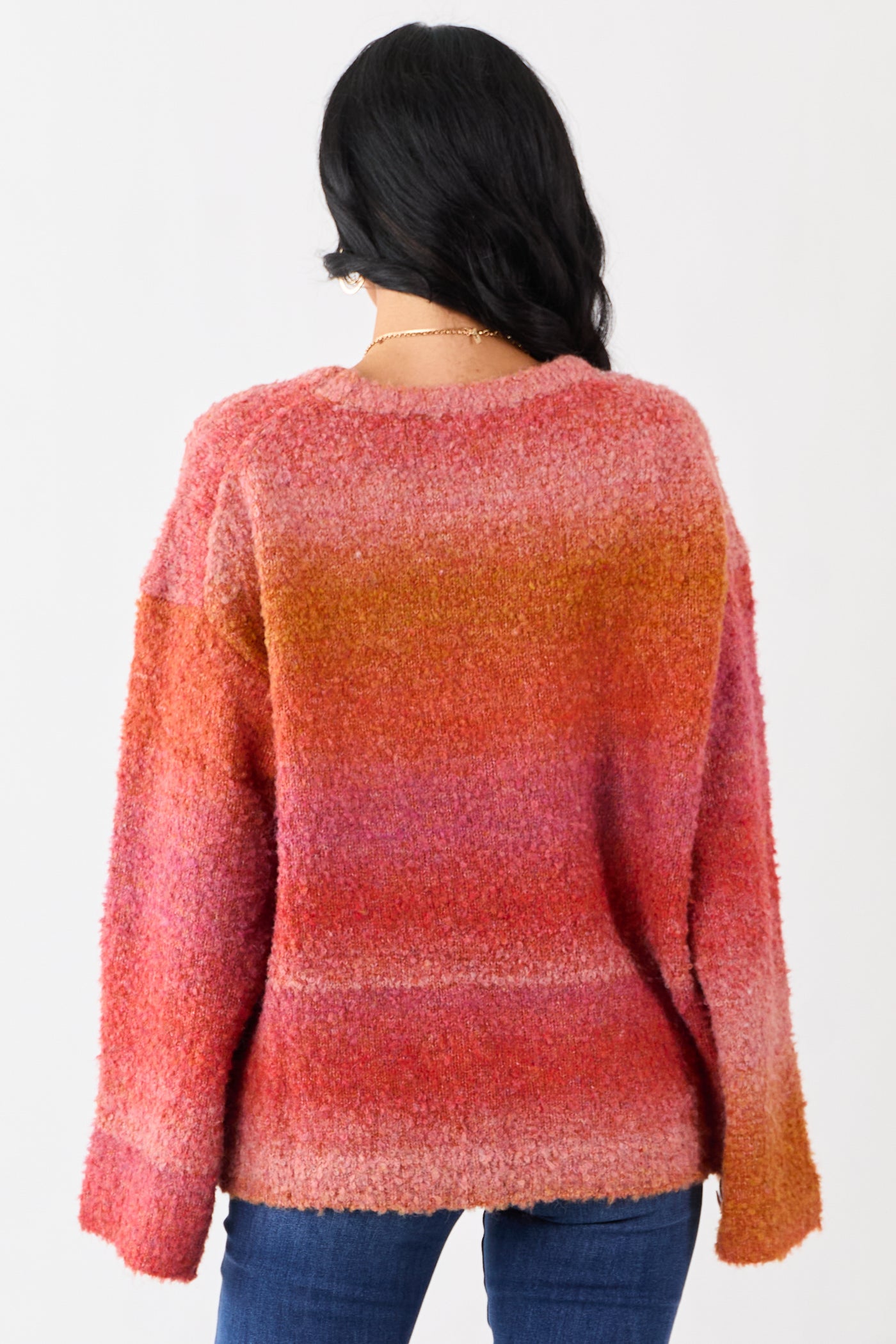 Sunset Ombre Wool Blend Fuzzy Knit Sweater