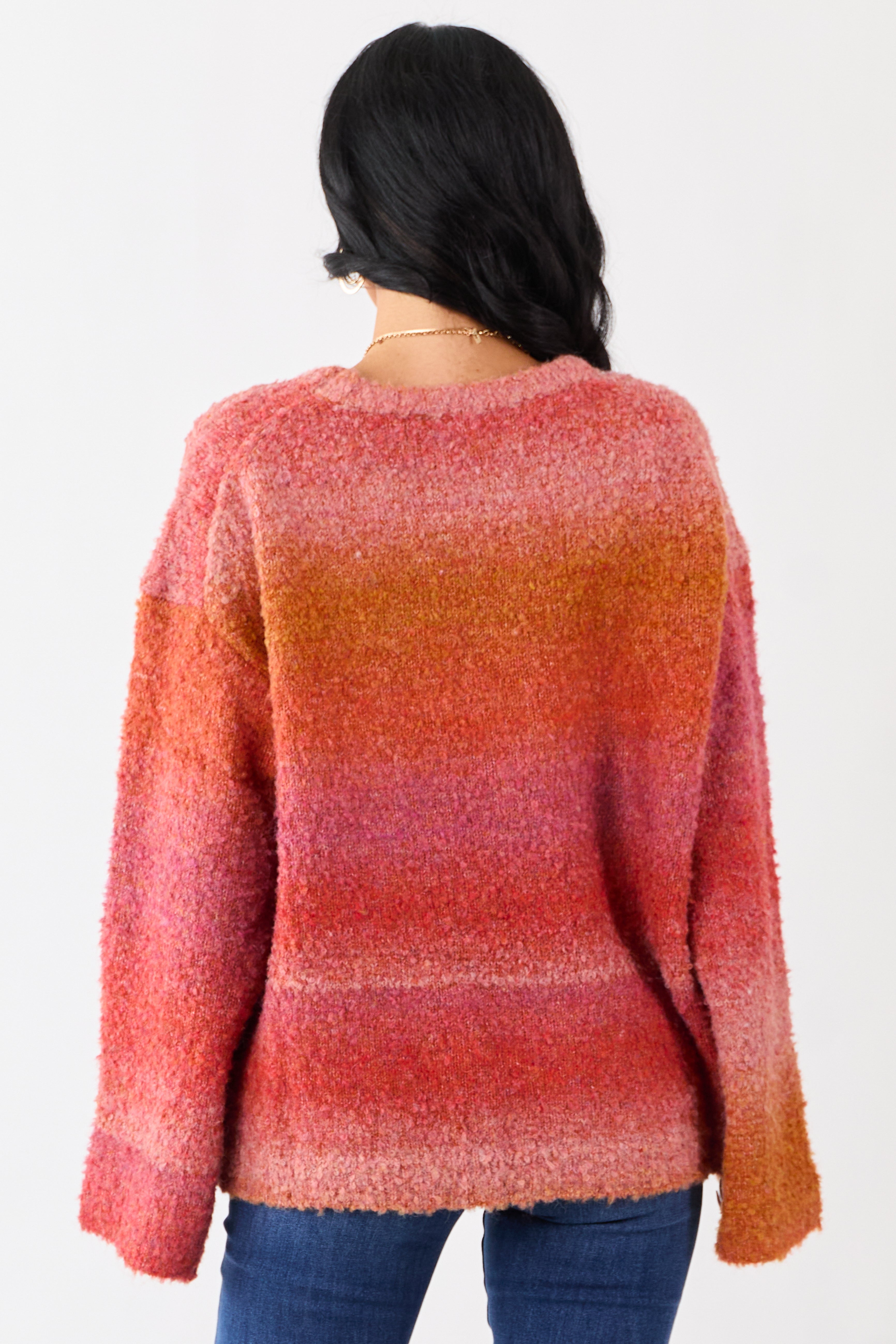 Sunset Ombre Wool Blend Fuzzy Knit Sweater