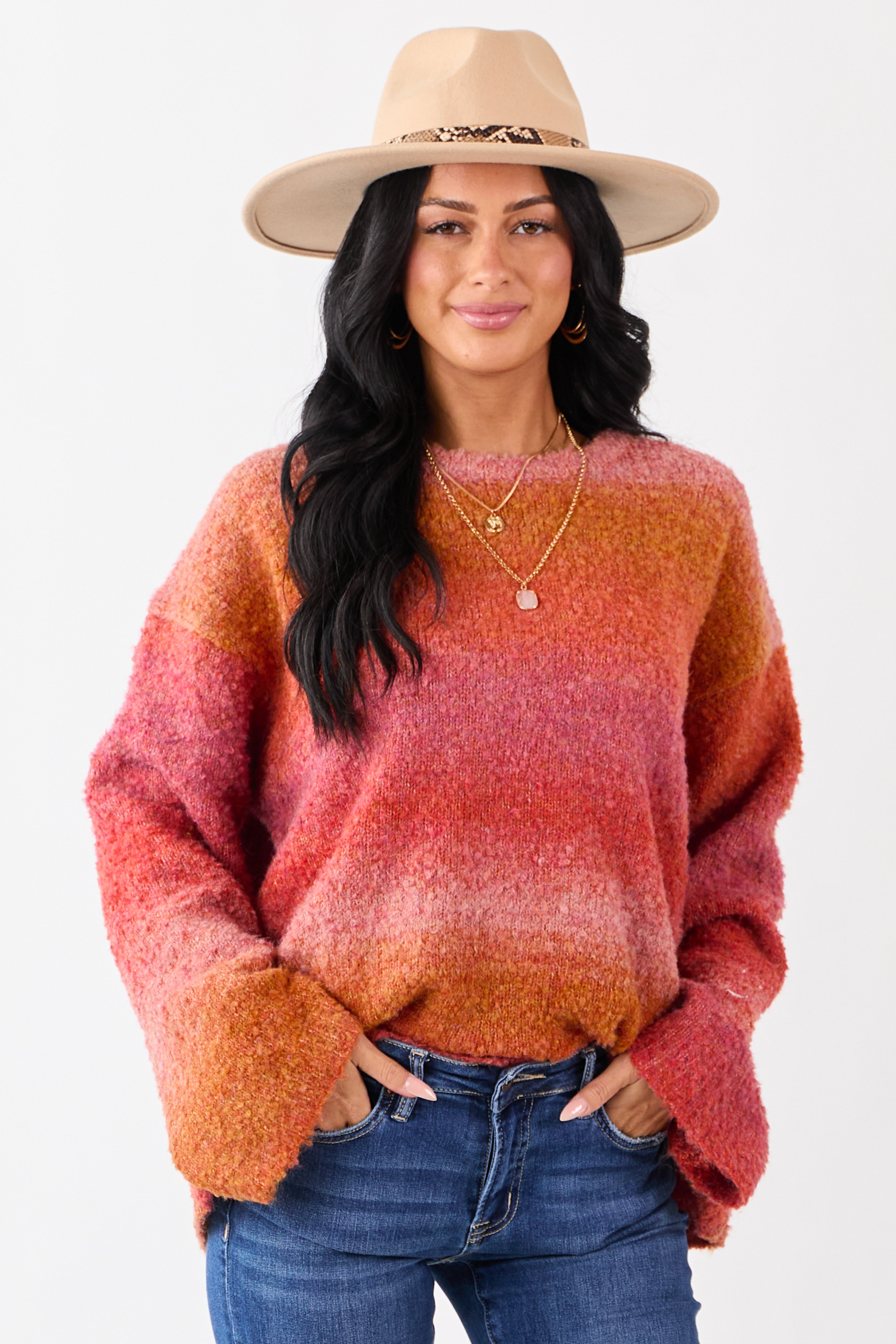 Sunset Ombre Wool Blend Fuzzy Knit Sweater