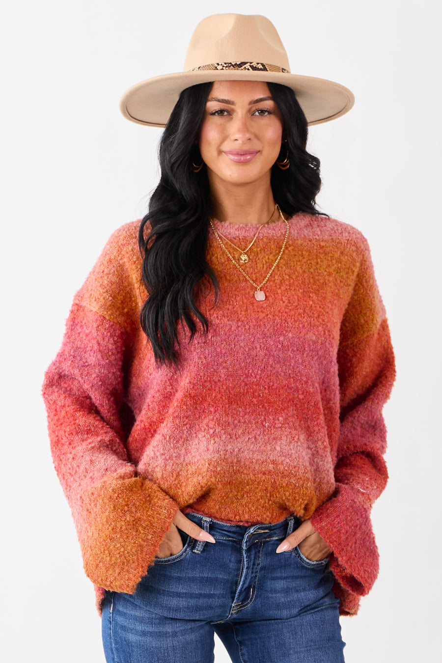 Sunset Ombre Wool Blend Fuzzy Knit Sweater