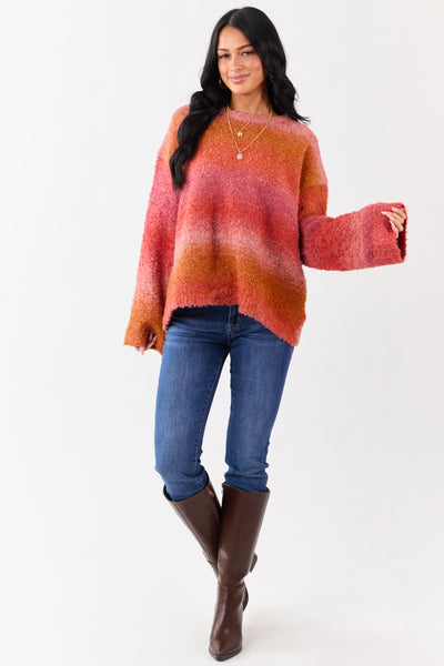Sunset Ombre Wool Blend Fuzzy Knit Sweater