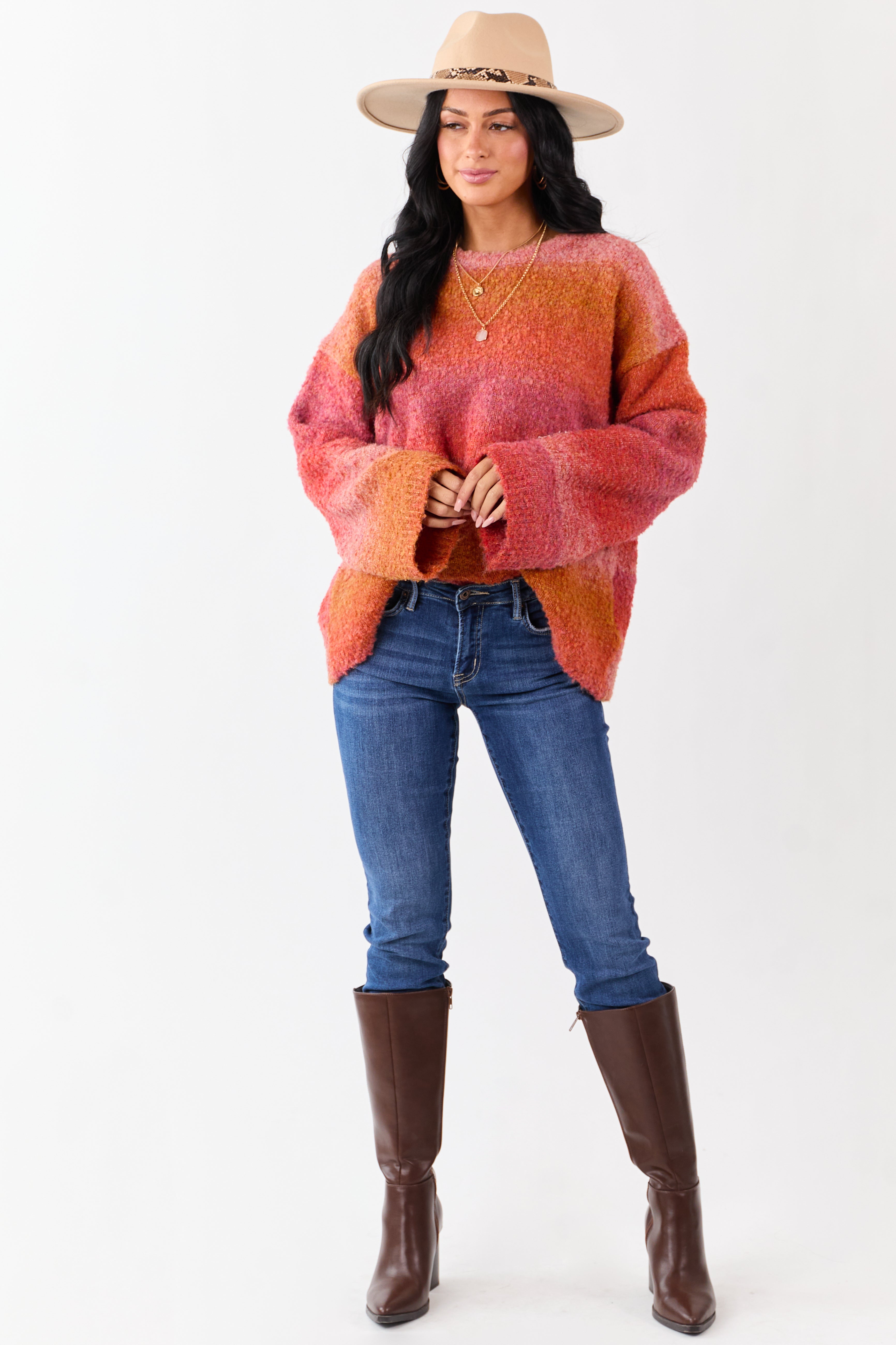 Sunset Ombre Wool Blend Fuzzy Knit Sweater