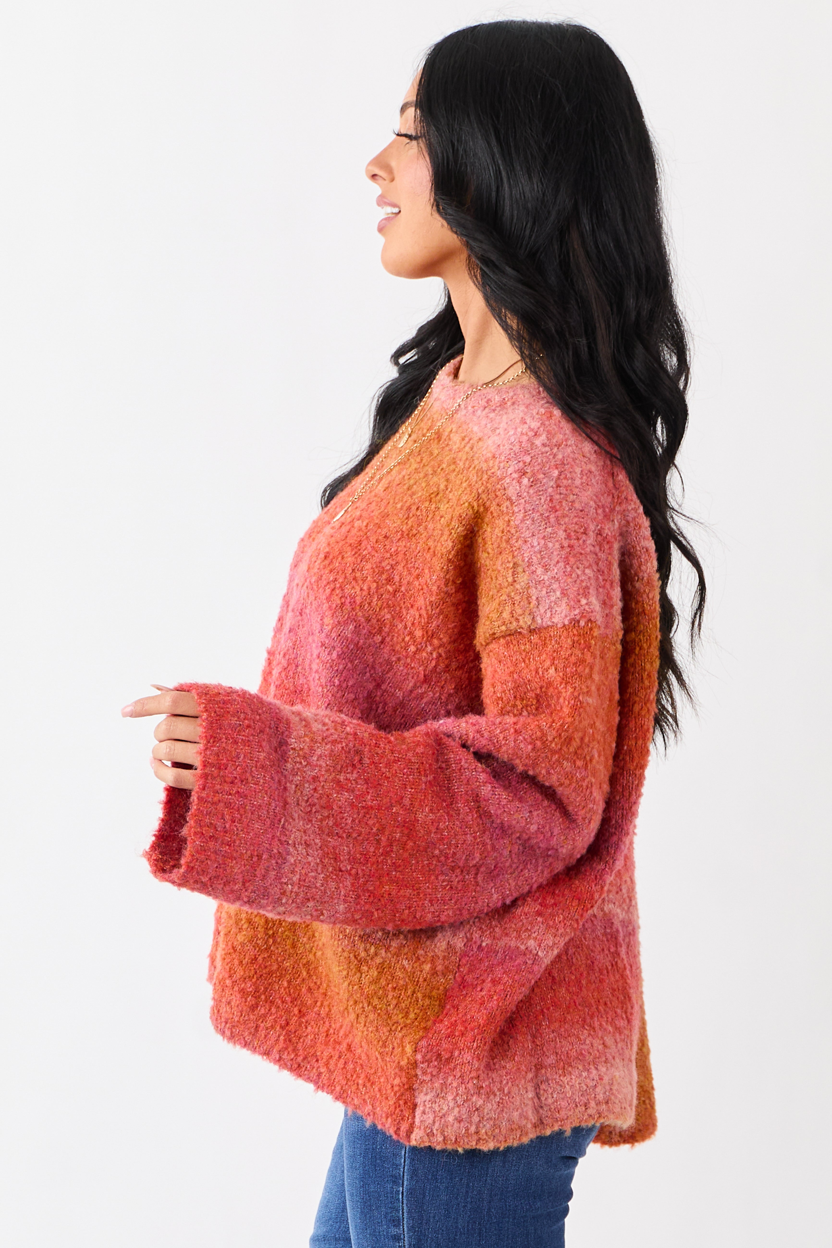 Sunset Ombre Wool Blend Fuzzy Knit Sweater