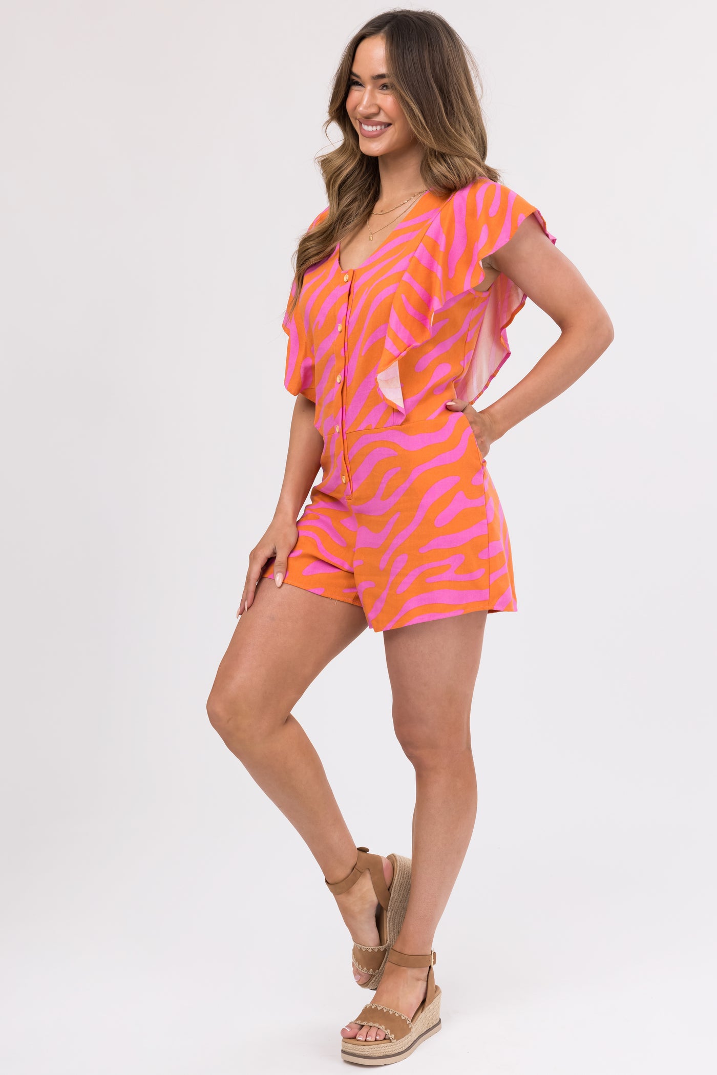 Sunset and Orchid Print Button Down Romper