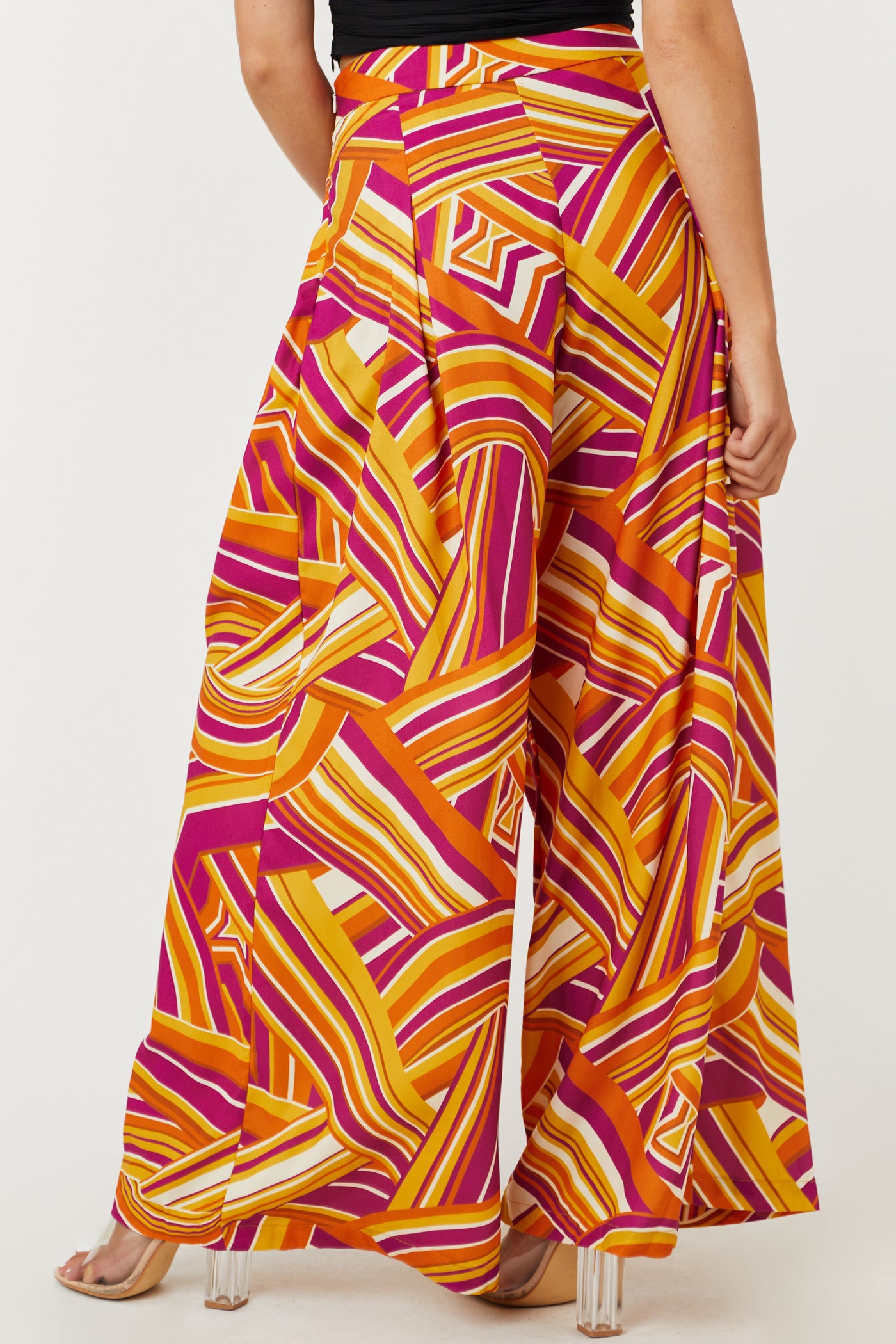 Sunset and Plum Abstract Print Flare Pants