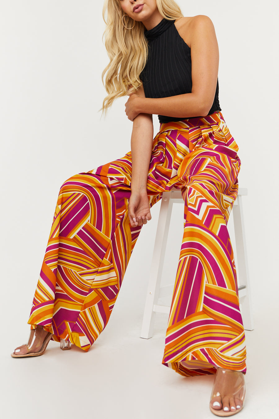 Sunset and Plum Abstract Print Flare Pants
