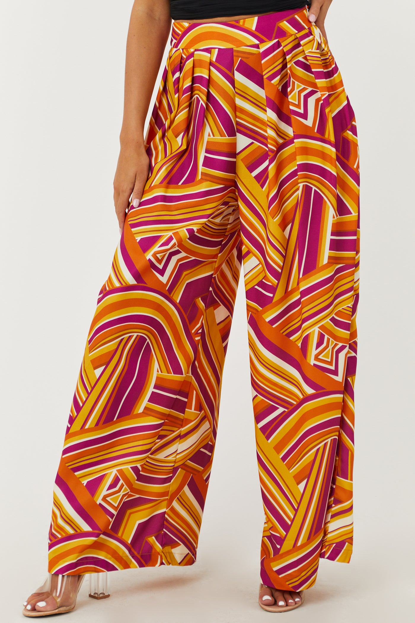 Sunset and Plum Abstract Print Flare Pants