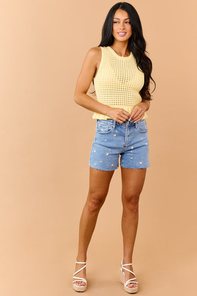 Sunshine Cotton Open Knit Ruffle Hem Tank Top