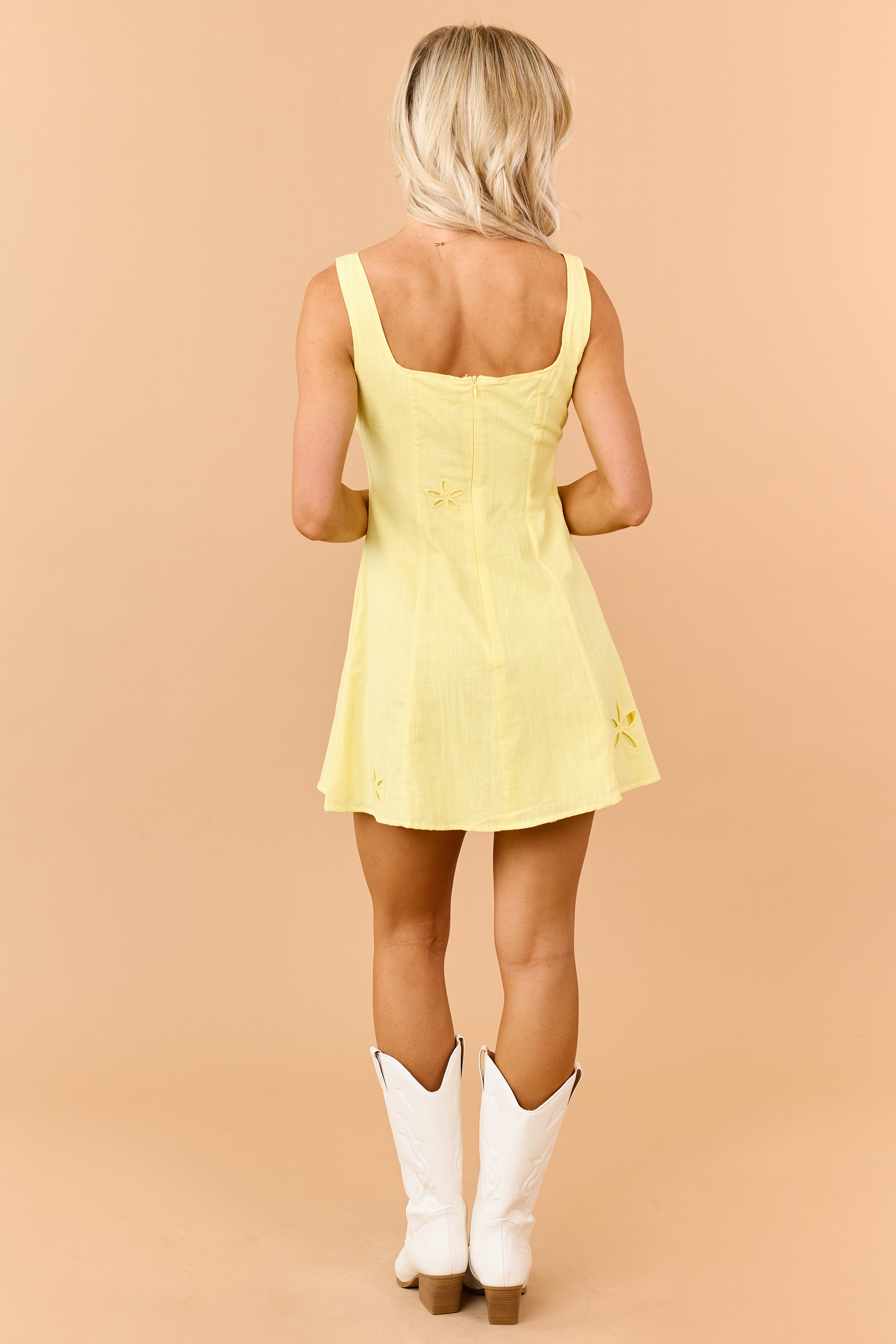 Sunshine Floral Cut Out Sleeveless Cotton Mini Dress