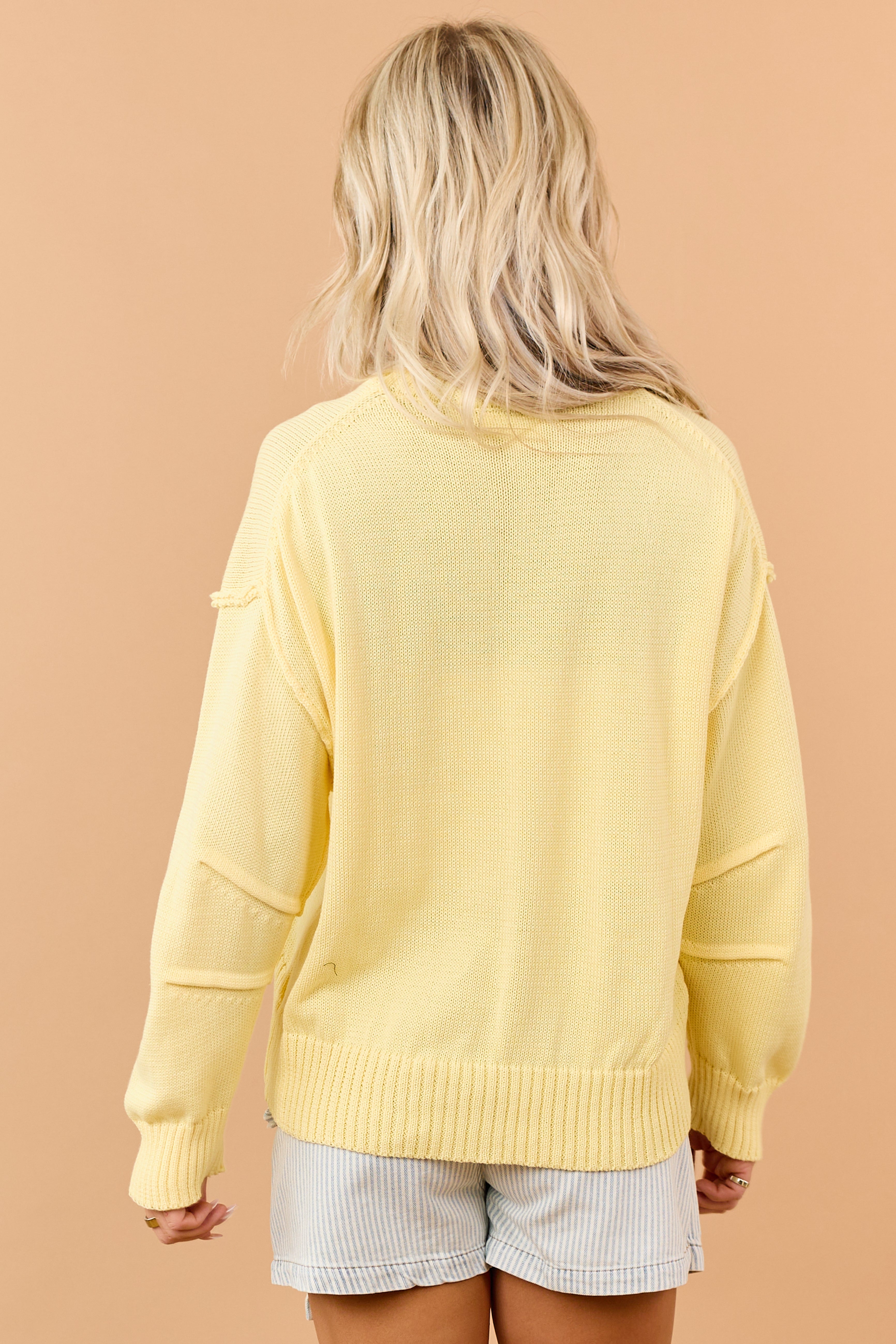 Sunshine Rib Knit Exposed Seam Long Sleeve Sweater