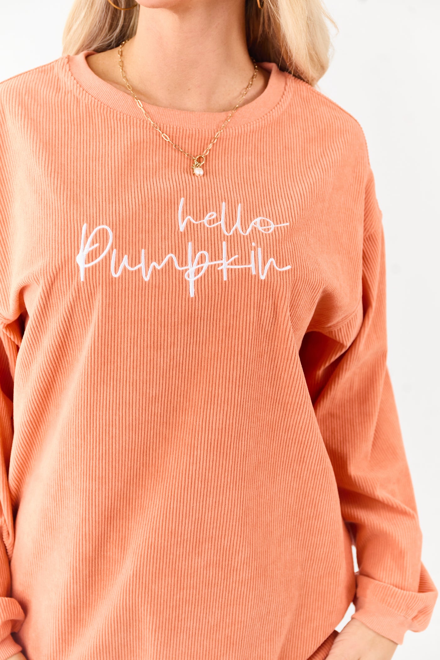 Tangerine 'Hello Pumpkin' Graphic Corduroy Sweatshirt