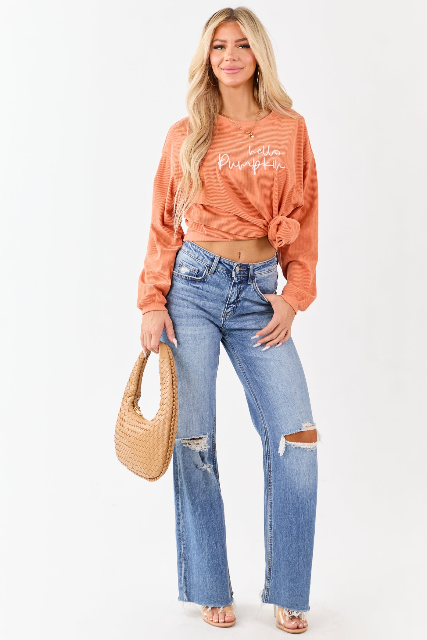 Tangerine 'Hello Pumpkin' Graphic Corduroy Sweatshirt