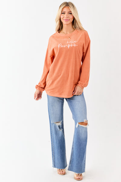Tangerine 'Hello Pumpkin' Graphic Corduroy Sweatshirt