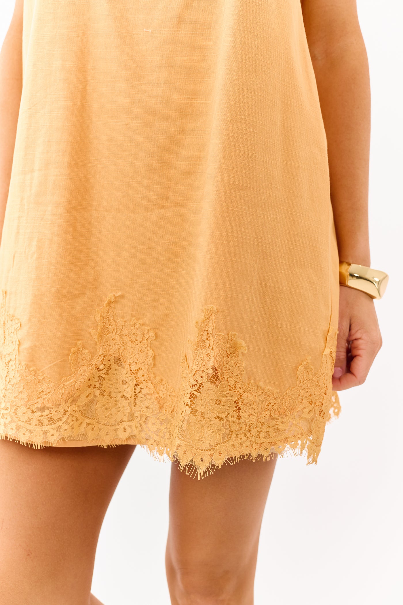 Tangerine Lace Hem Sleeveless Mini Dress