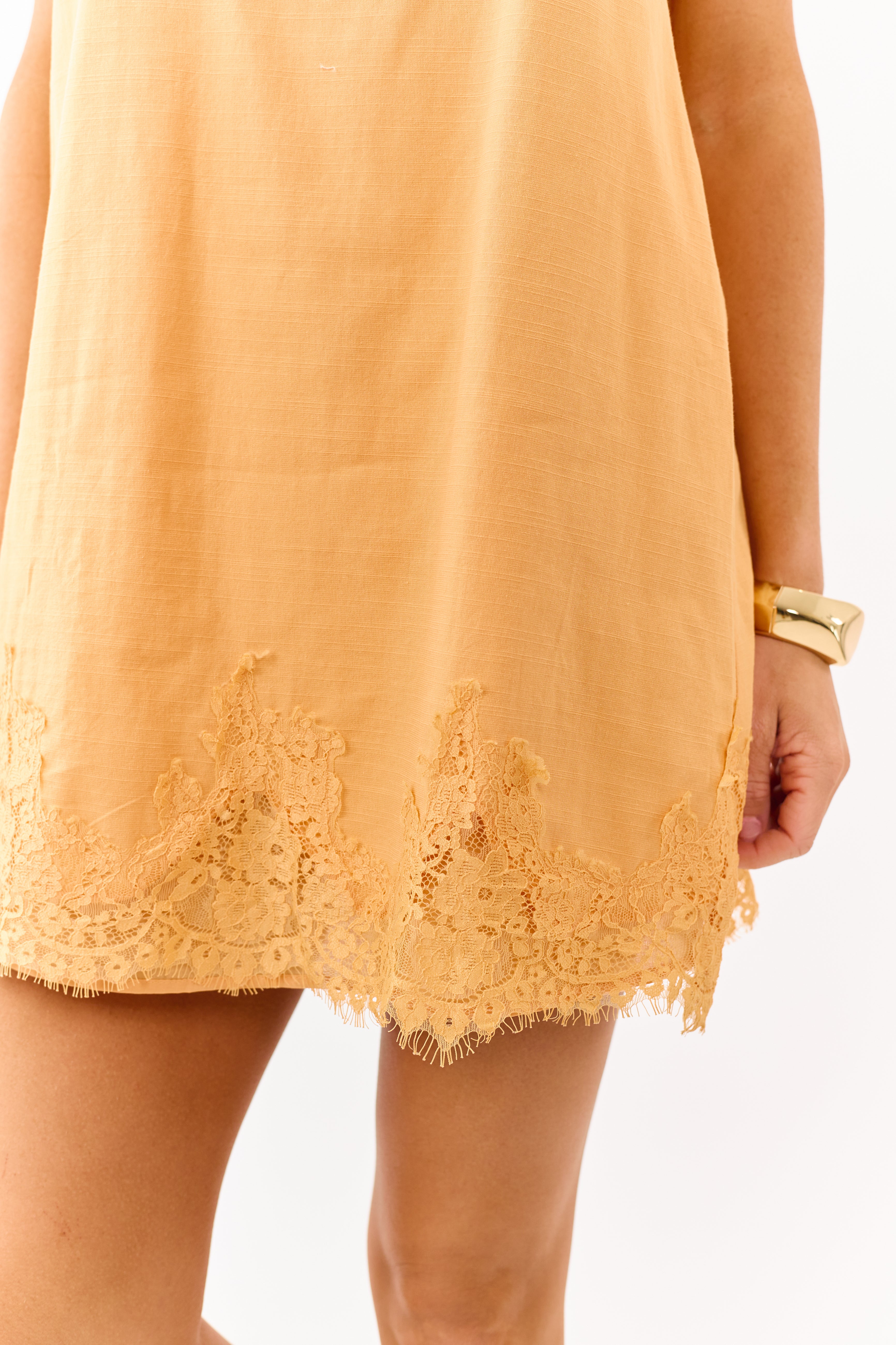 Tangerine Lace Hem Sleeveless Mini Dress