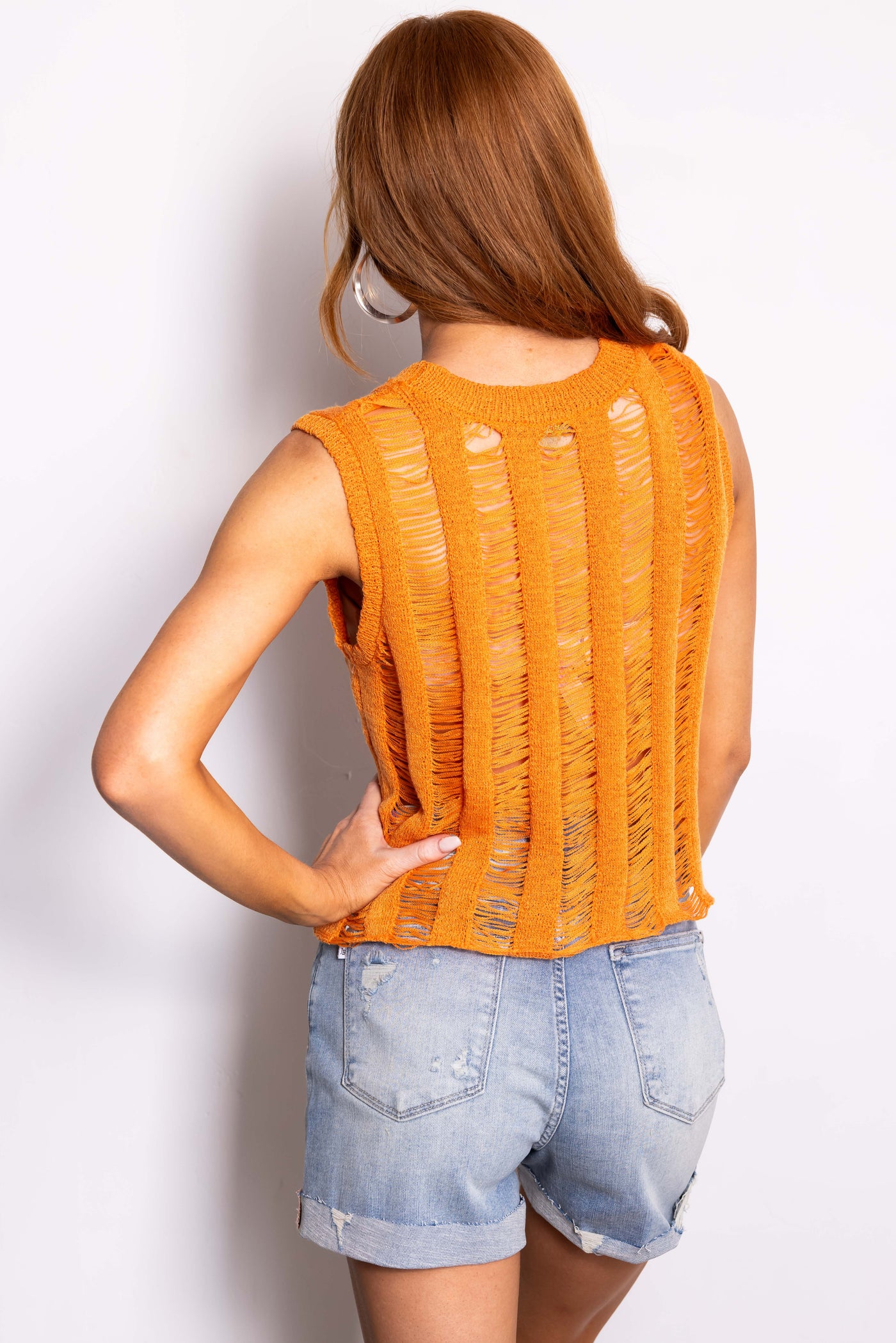 Tangerine Loose Threading Knit Tank Top
