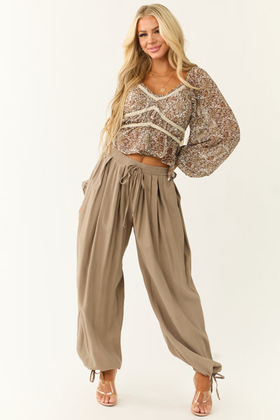 【DEARMINE】Vertec Balloon Slacks Taupe Drawstring Cuff Balloon Pants | Lime Lush Boutique