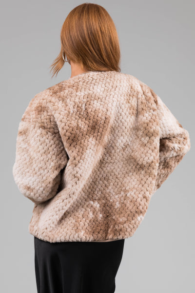 Taupe Faux Fur Open Front Jacket with Pockets